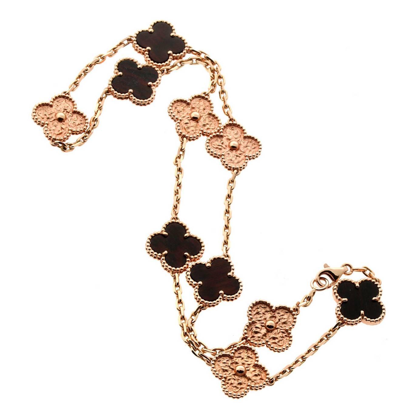Limited Edition Van Cleef and Arpels Alhambra Letterwood Gold Necklace