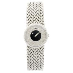 Piaget Ladies White Gold Diamond Onyx Mystery Bracelet Manual Wind Wristwatch