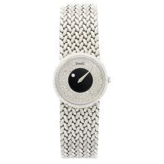 Piaget Ladies White Gold Diamond Onyx Mystery Bracelet Manual Wind Wristwatch 