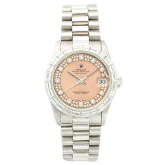 Rolex Platinum Diamond Datejust Baguette Automatic Wristwatch Ref 68266