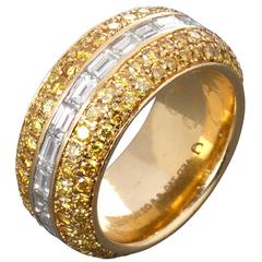Fancy Yellow Pavé and White Baguette Diamond Eternity Band Ring 1