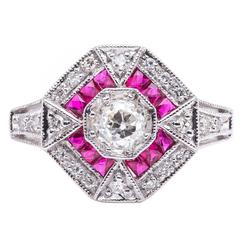 Vintage Vivacious Ruby Diamond Gold Engagement Ring