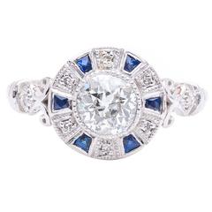 Vintage Striking Sapphire Diamond Platinum Engagement Ring  