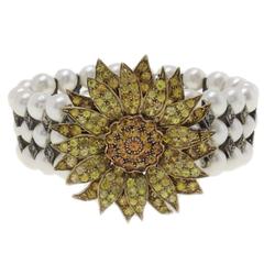 1970s Luise Pearls Sapphires Diamonds Silver Gold Bracelet 7