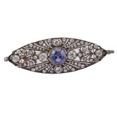 Antique Victorian Sapphire and Old-European Diamond Silver-Topped Gold Brooch