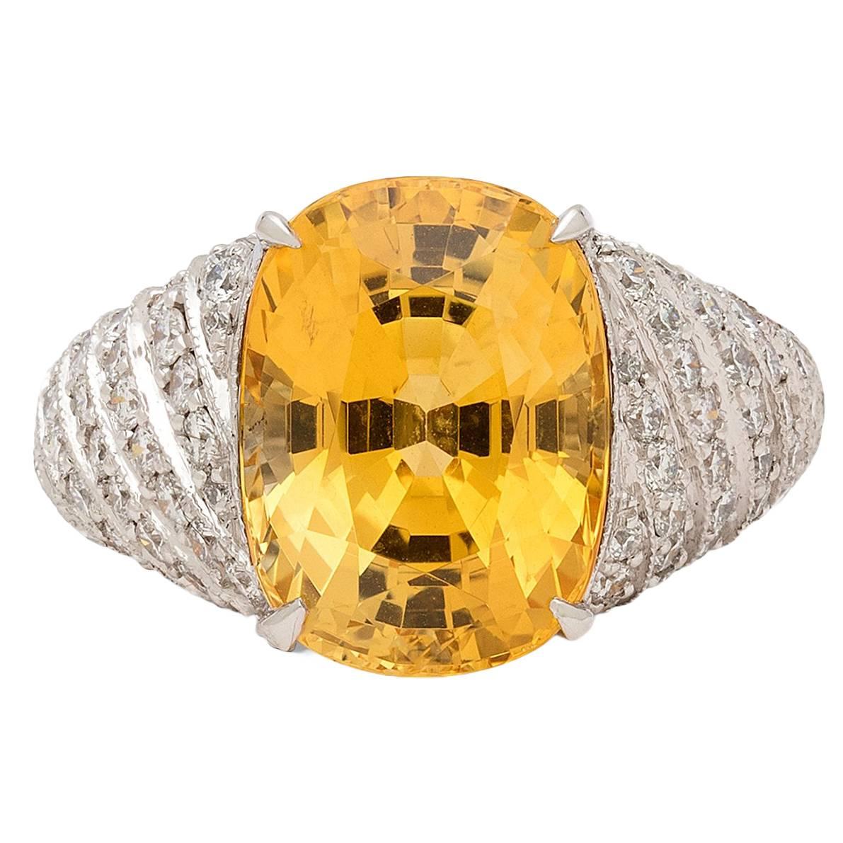 Yellow Sapphire Diamond Platinum dome Ring