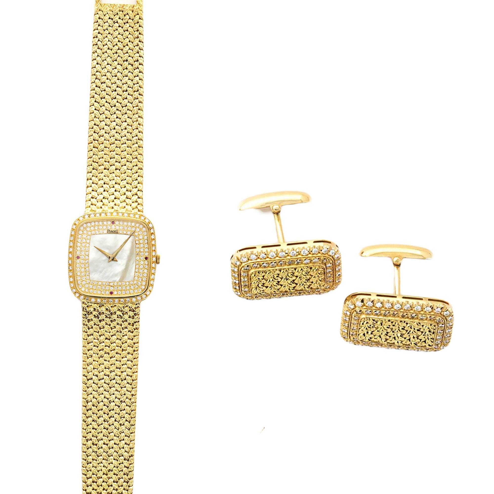 Piaget ladies Yellow Gold Diamond Pearl Wristwatch and Cufflink Set