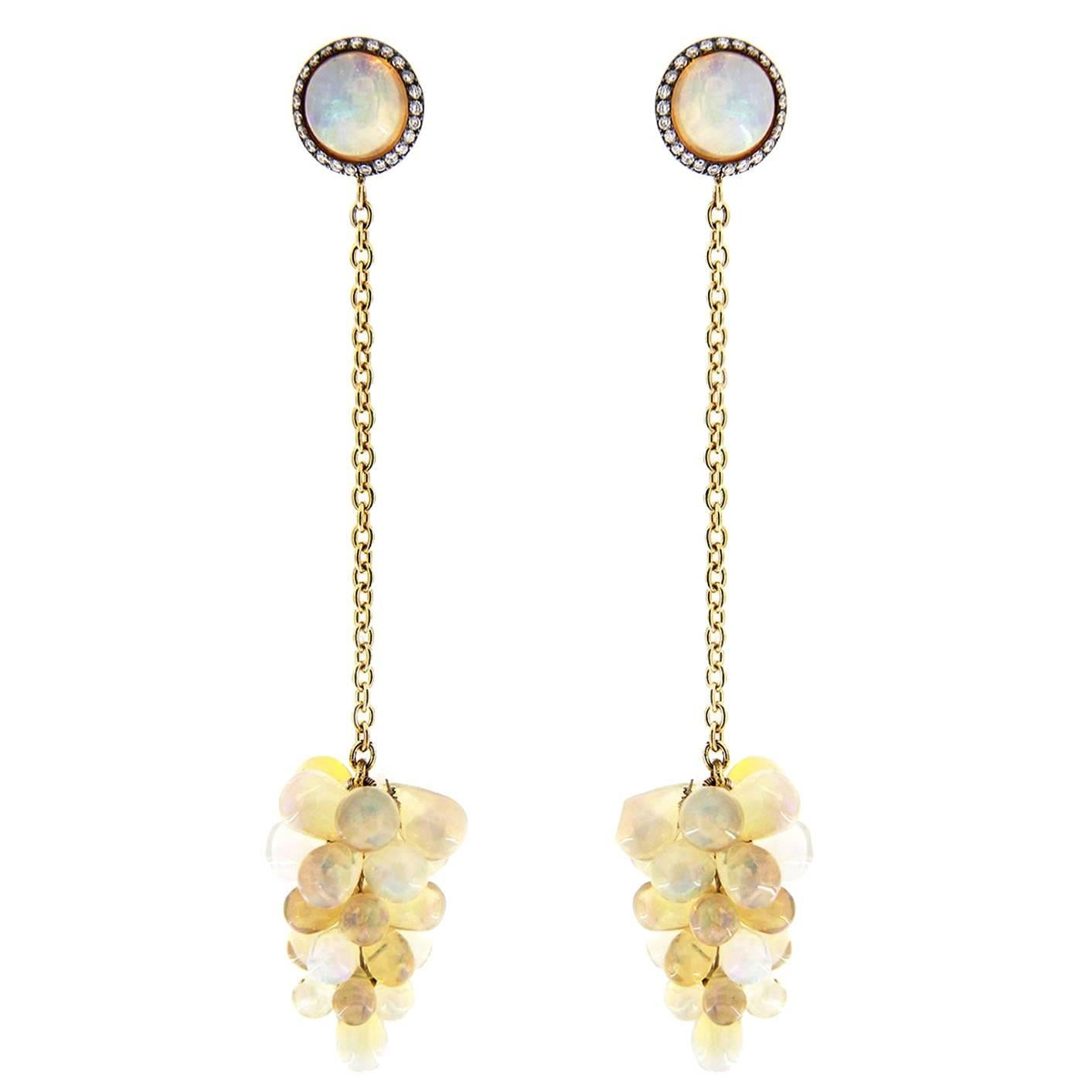Jona Opal Cluster Diamond 18 Karat Yellow Gold Pendant Earrings