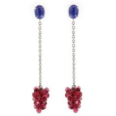 Jona Rubellite Tourmaline and Tanzanite Cluster Gold Pendant Earrings 1