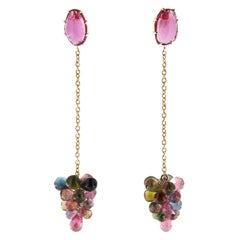 Jona Multi-Color Tourmaline 18 Karat Yellow Gold Dangling Pendant Earrings