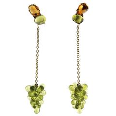 Jona Peridot Olivine Cluster Gold Pendant Earrings 2