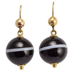 Victorian Banded Agate Ball Earrings