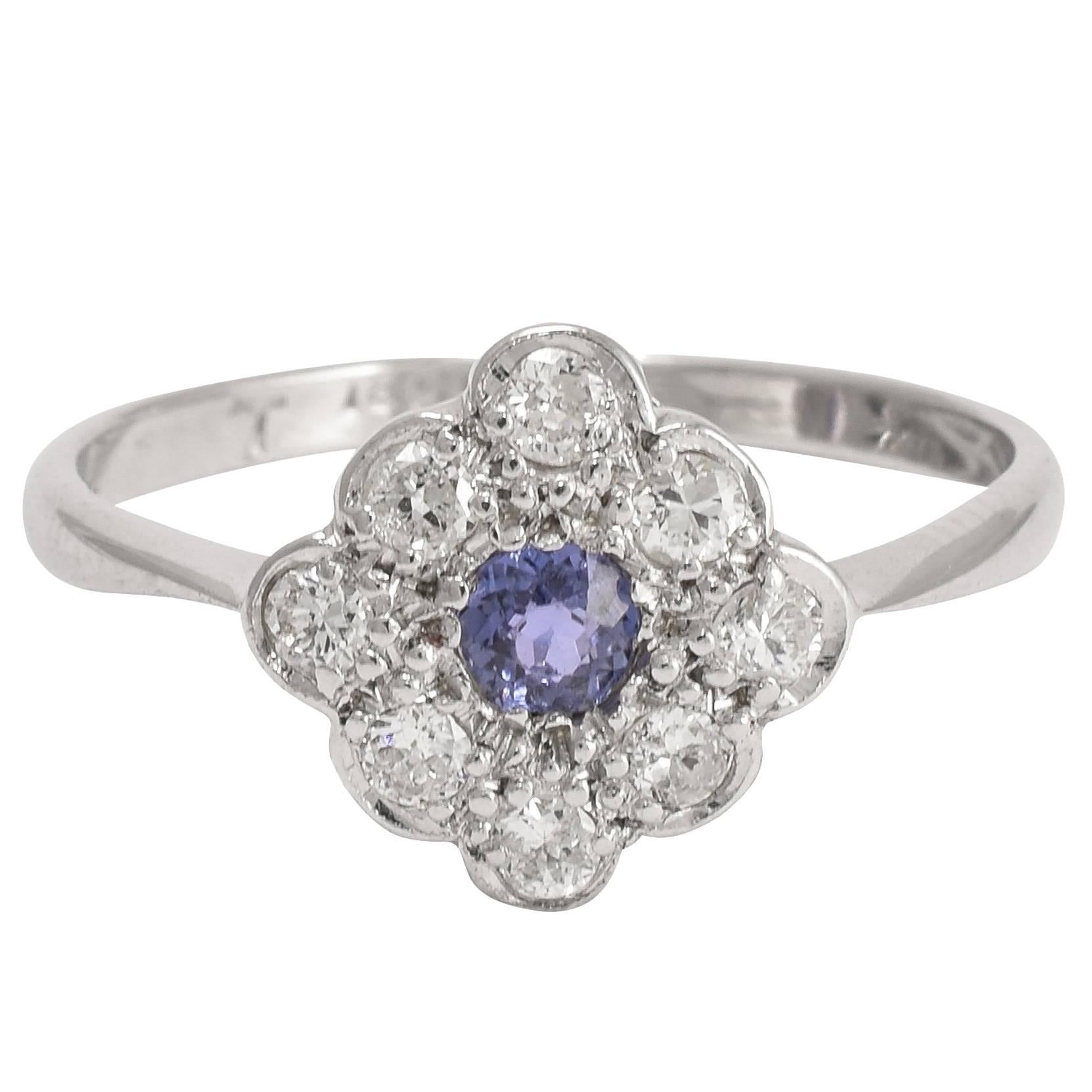 1920s Art Deco Sapphire Diamond gold Square Cluster Ring