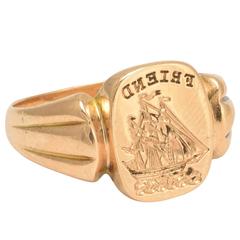 Edwardian Friendship Intaglio Gold Signet Ring
