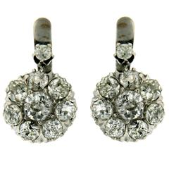 Old Cut Diamond Gold Cluster Drop Earrings 3