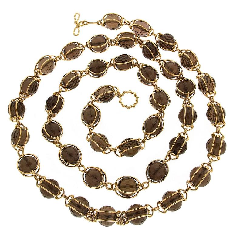 Valentin Magro Doppio Smooth Smokey Topaz Gold Necklace For Sale