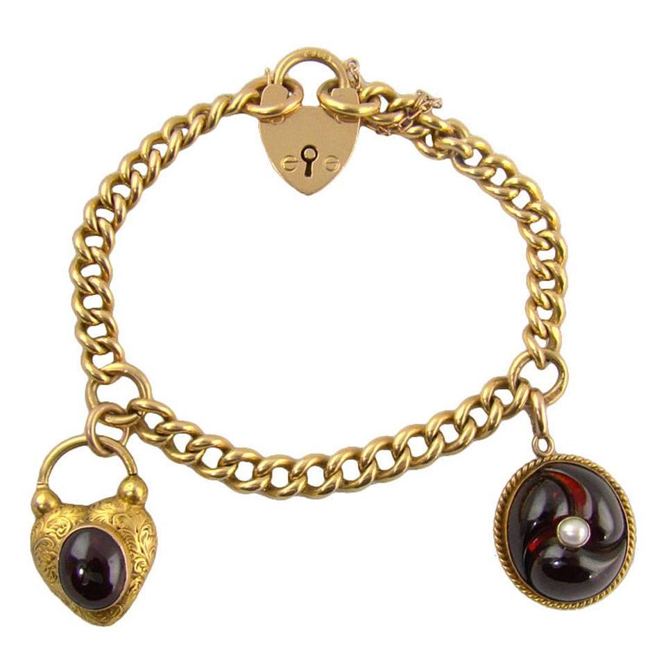 Victorian Garnet Natural Pearl Gold Victorian Bracelet