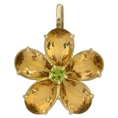 Citrine Peridot Gold Flower Pendant