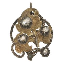 Antique Diamond Two Color Gold Foliate Pendant 8