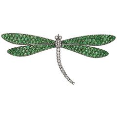 Tsavorite Diamond Gold Dragonfly Brooch