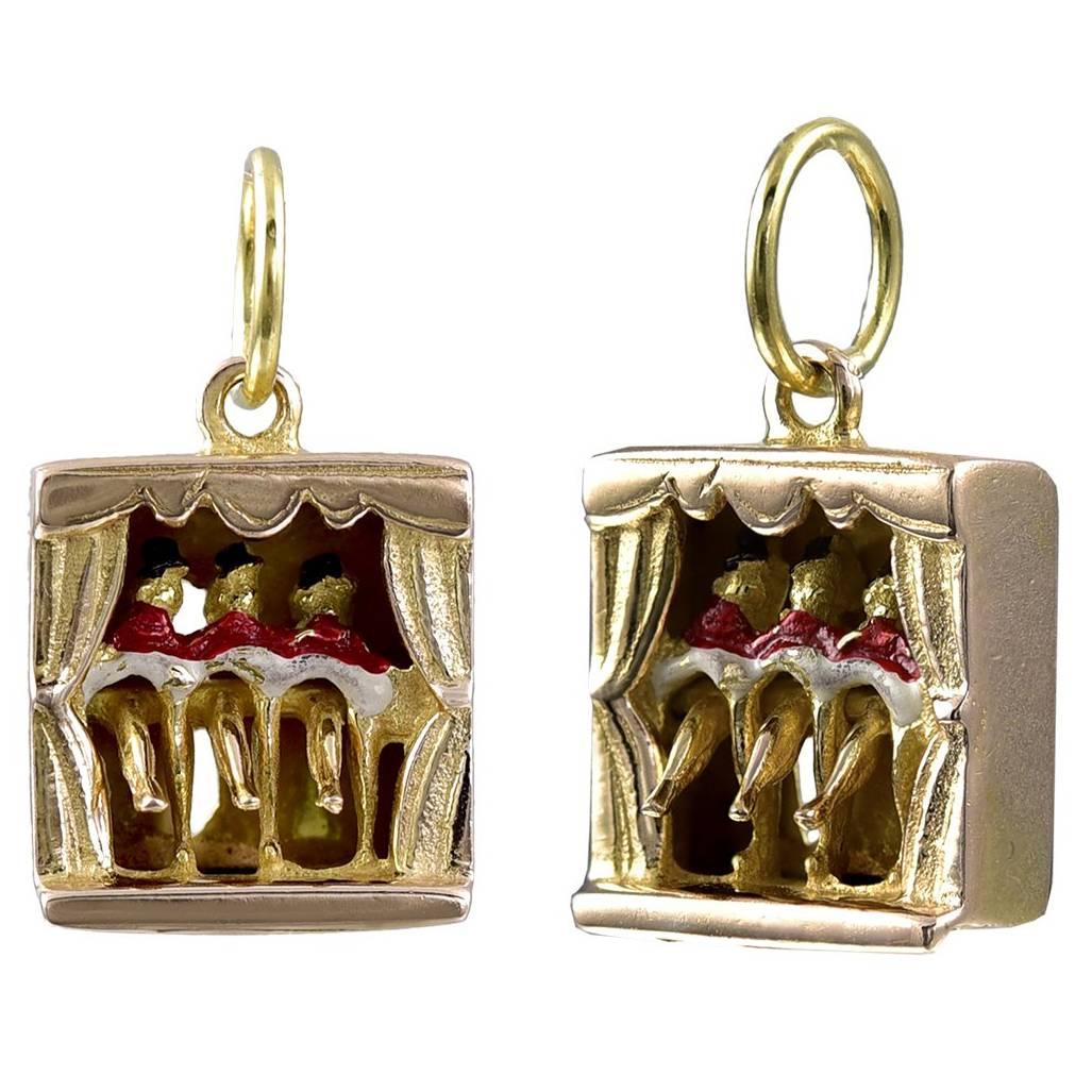 Fabulous Gold and Enamel Can Can Mechanical Charm