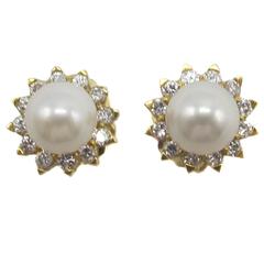 Cultured Pearl Diamond Gold Earrings 5