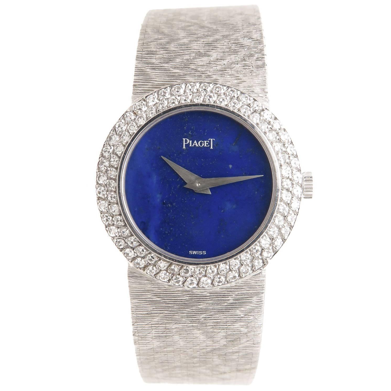 Piaget ladies White Gold Diamond Lapis manual wind Wristwatch