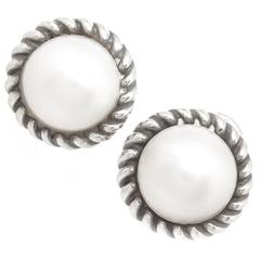 1980s Tiffany & Co.  Mabe Pearl Silver Earrings