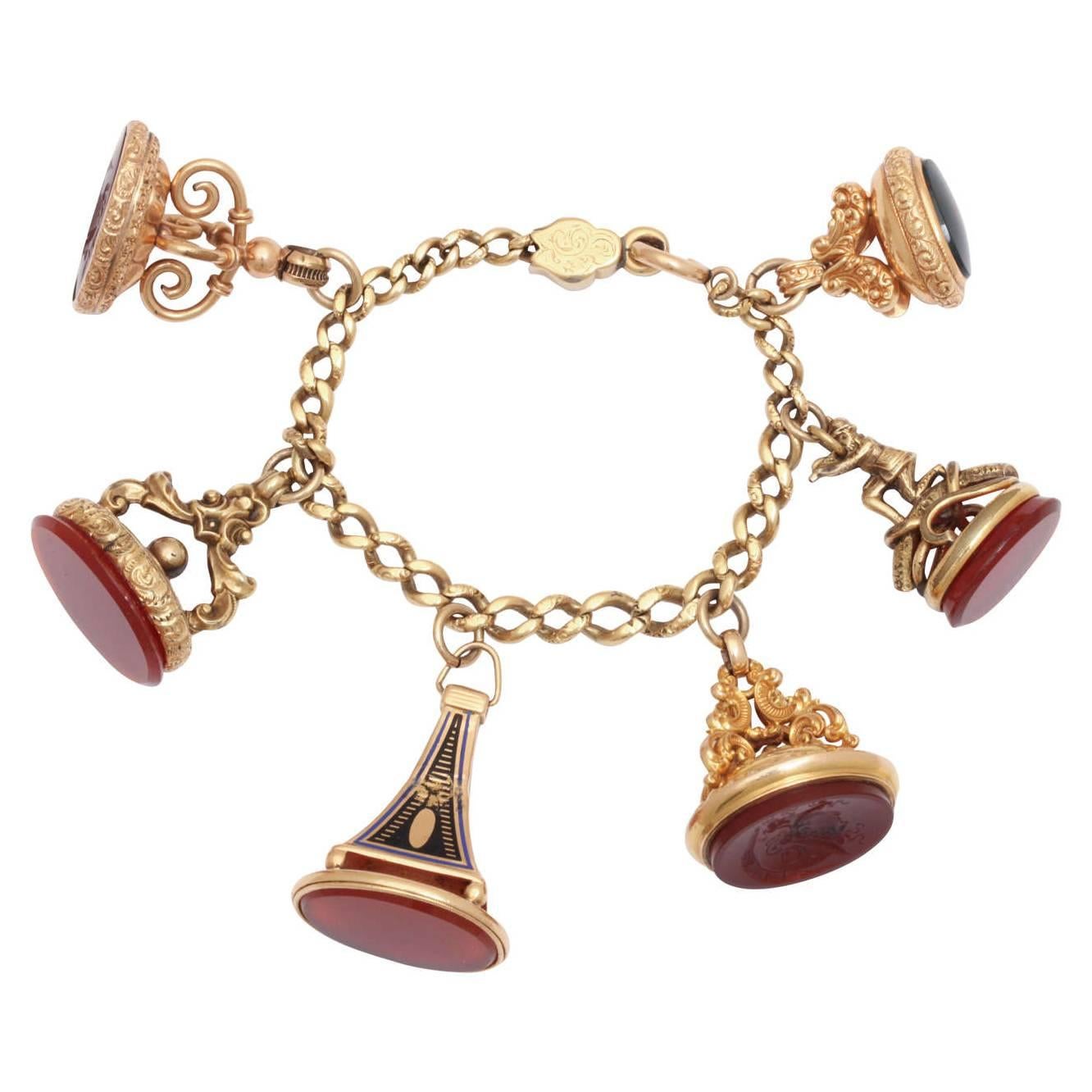 Antique Victorian Gold Six Fob Bracelet
