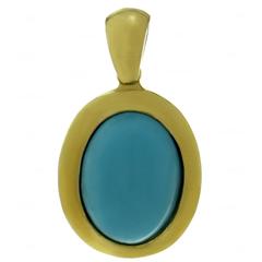 1980s Oval Turquoise Gold Pendant