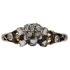1770s Antique Enamelled diamond Gold skull and cross bones ring 8