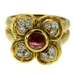Diamond Tourmaline Flower Gold Ring