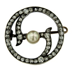 Antique Victorian Diamond Pearl Gold Pendant/Brooch