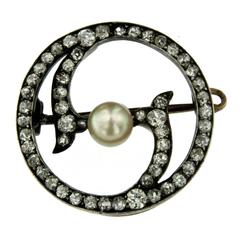 Victorian Diamond Pearl Gold Pendant/Brooch 3