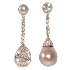 Black Pearl Diamond Pear Shape platinum Drop Earrings 5