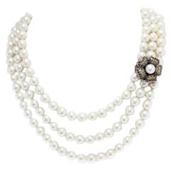 Luise Pearls Necklace with Gold and Silver Flower Clasp