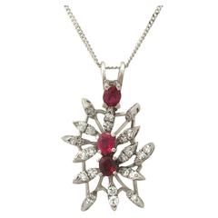 0.88 Carat Ruby and 0.69 Carat Diamond, White Gold Pendant 2