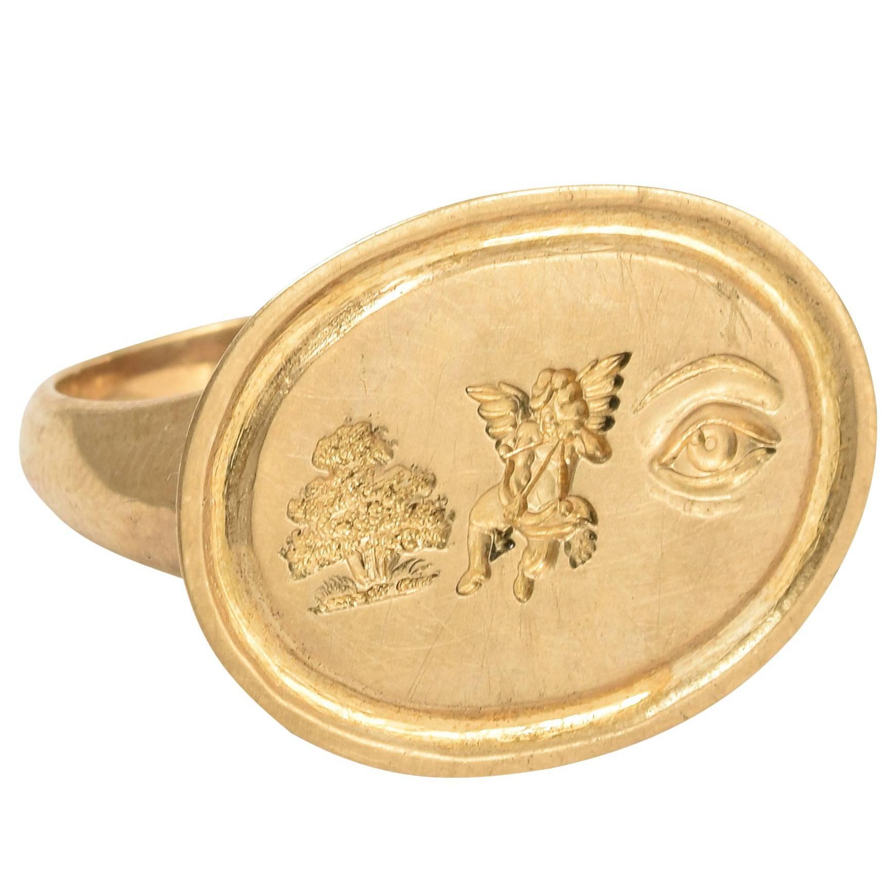 Rebus Puzzle "I Love You" Gold Signet Ring