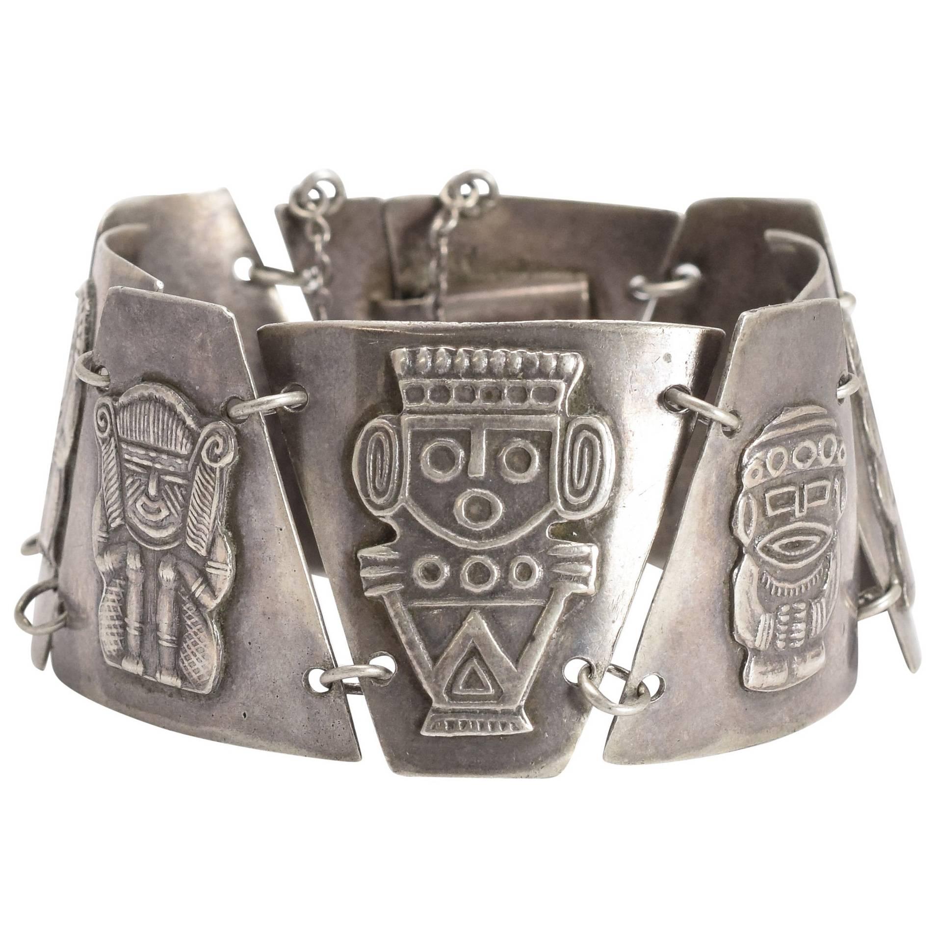 Vintage Silver Aztec Bracelet