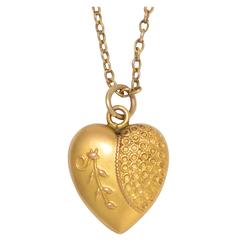 Edwardian Gold Puffed Heart Necklace