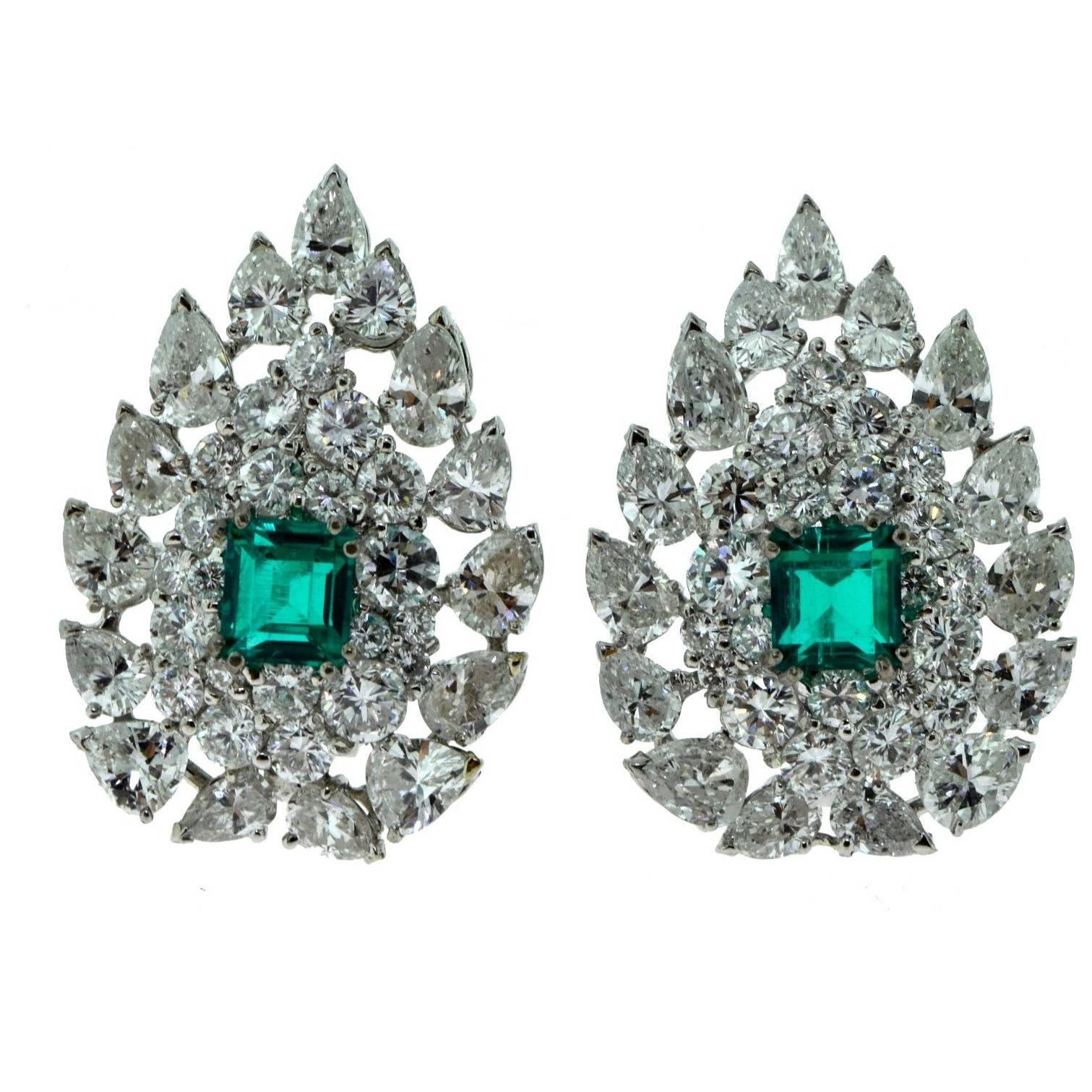 Large No Treatment Colombian Emerald and Diamond Earrings with AGL certificate For Sale