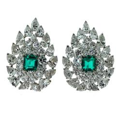 Large No Treatment Colombian Emerald and Diamond Earrings with AGL certificate