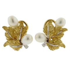 Buccellati Pearl Gold Leaf Motif Earrings