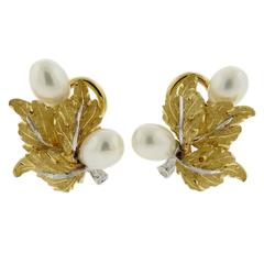 Buccellati Pearl Gold Leaf Motif Earrings 12