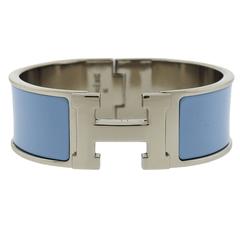 Hermes Clic Clac Blue Enamel Bangle Bracelet