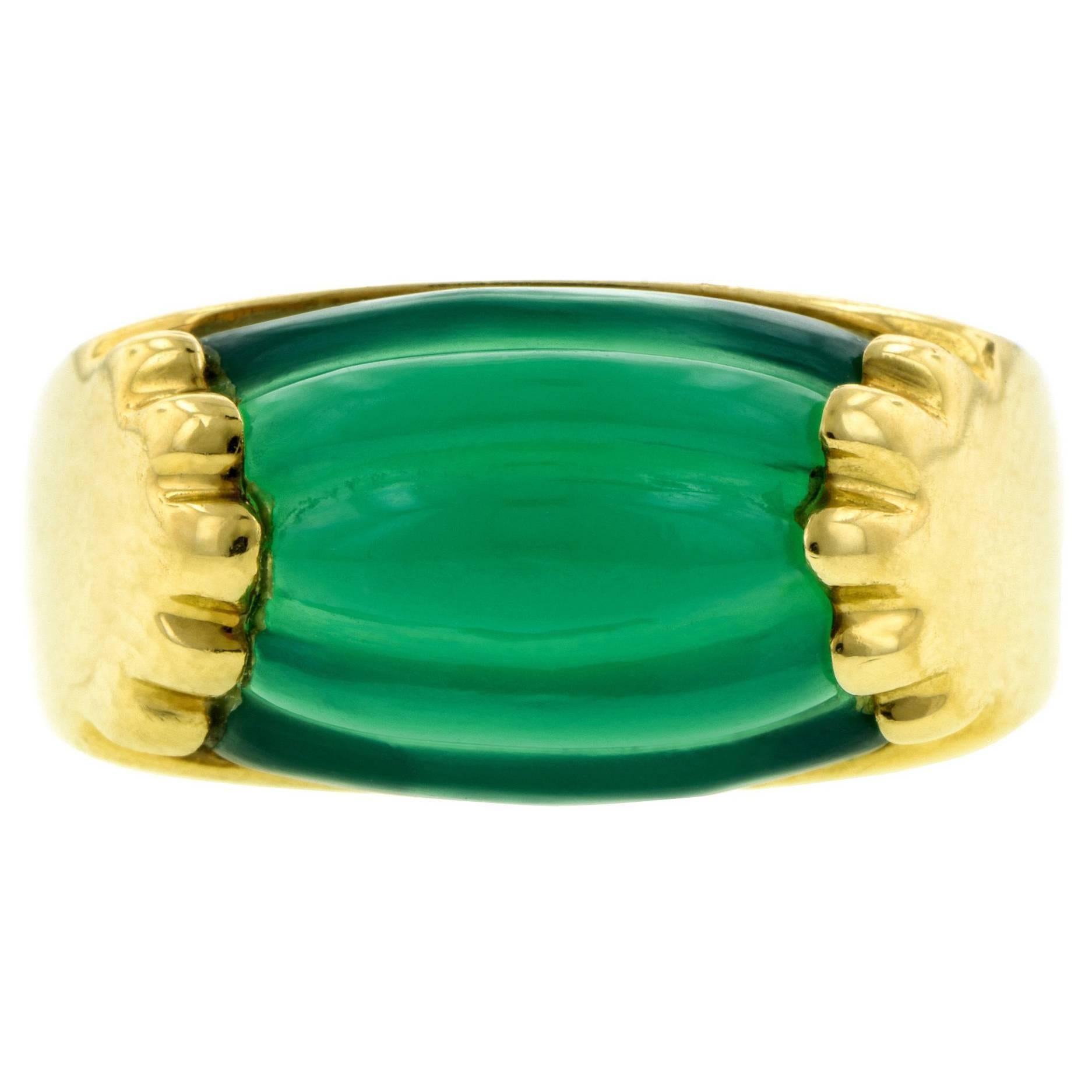  Bulgari Green Onyx Gold Tronchetta Ring 