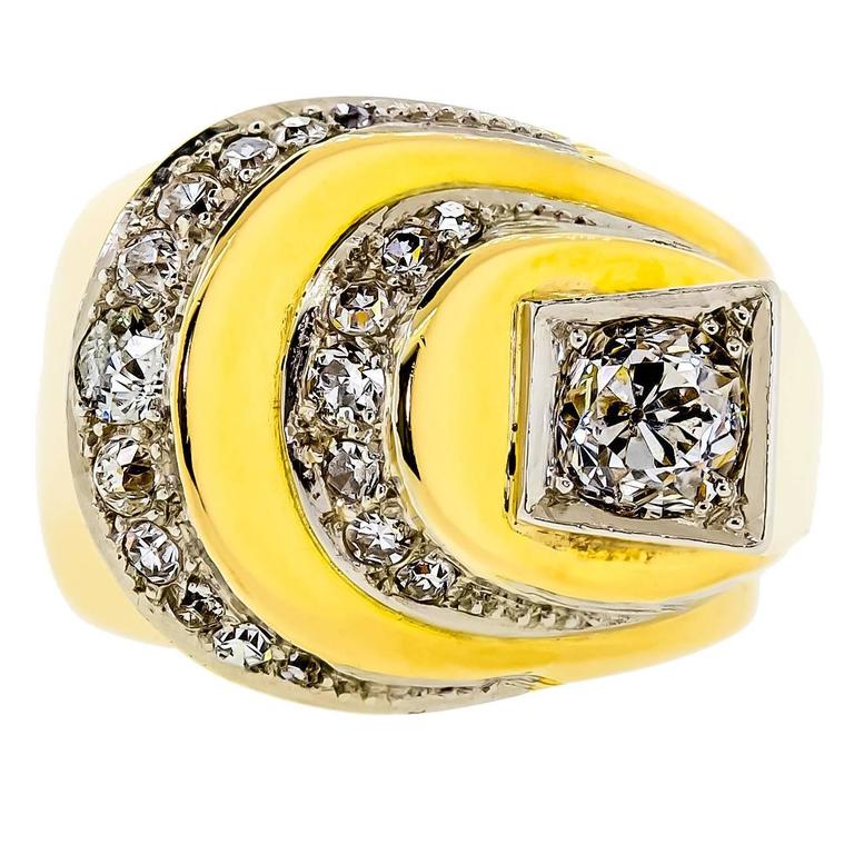 Retro Diamond and 14 Karat Yellow Gold Ring For Sale at 1stDibs