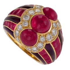 Vintage Bulgari 1980s Ruby Diamond Amethyst Gold Ring