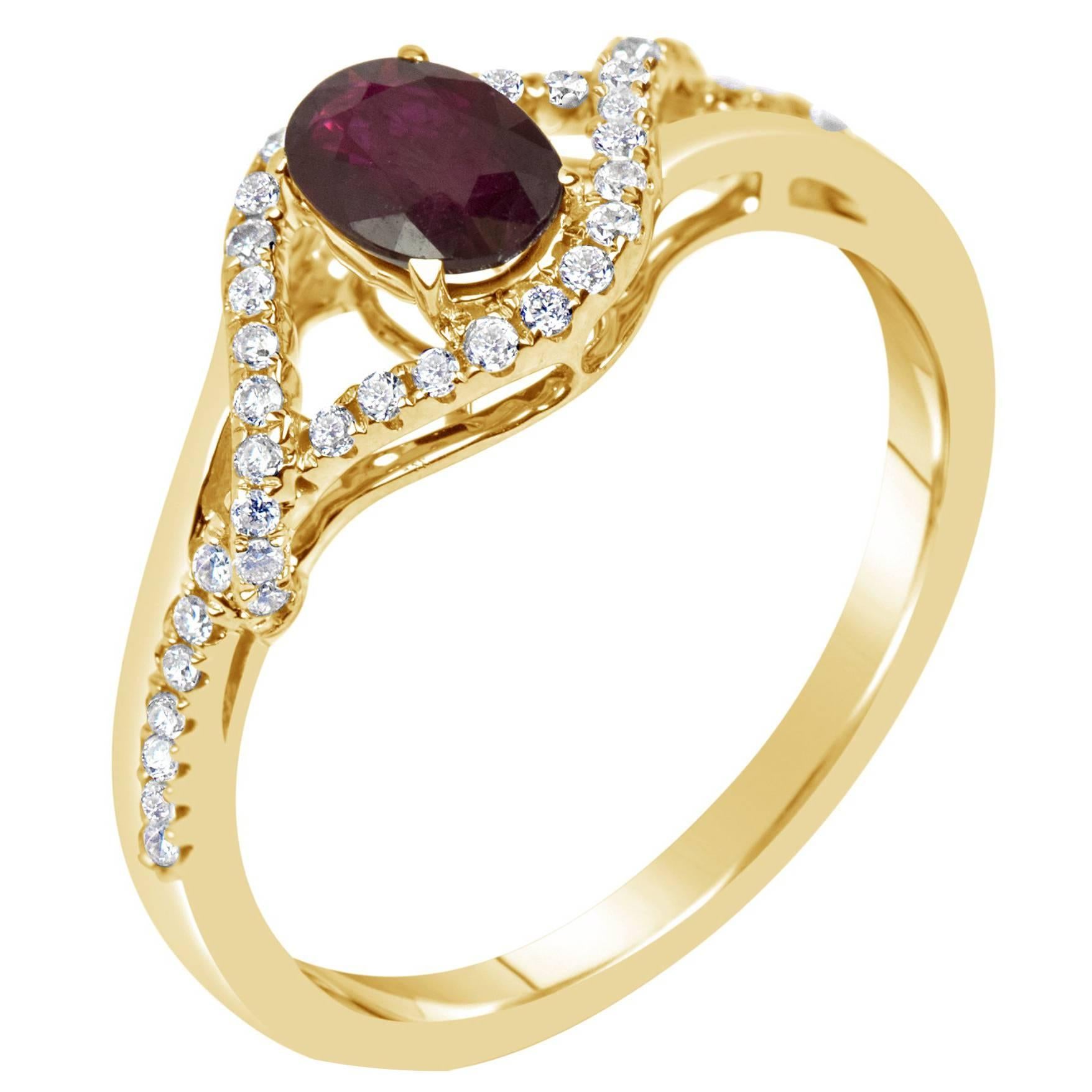 .55 Carat Oval Ruby Diamond Gold Engagement Ring