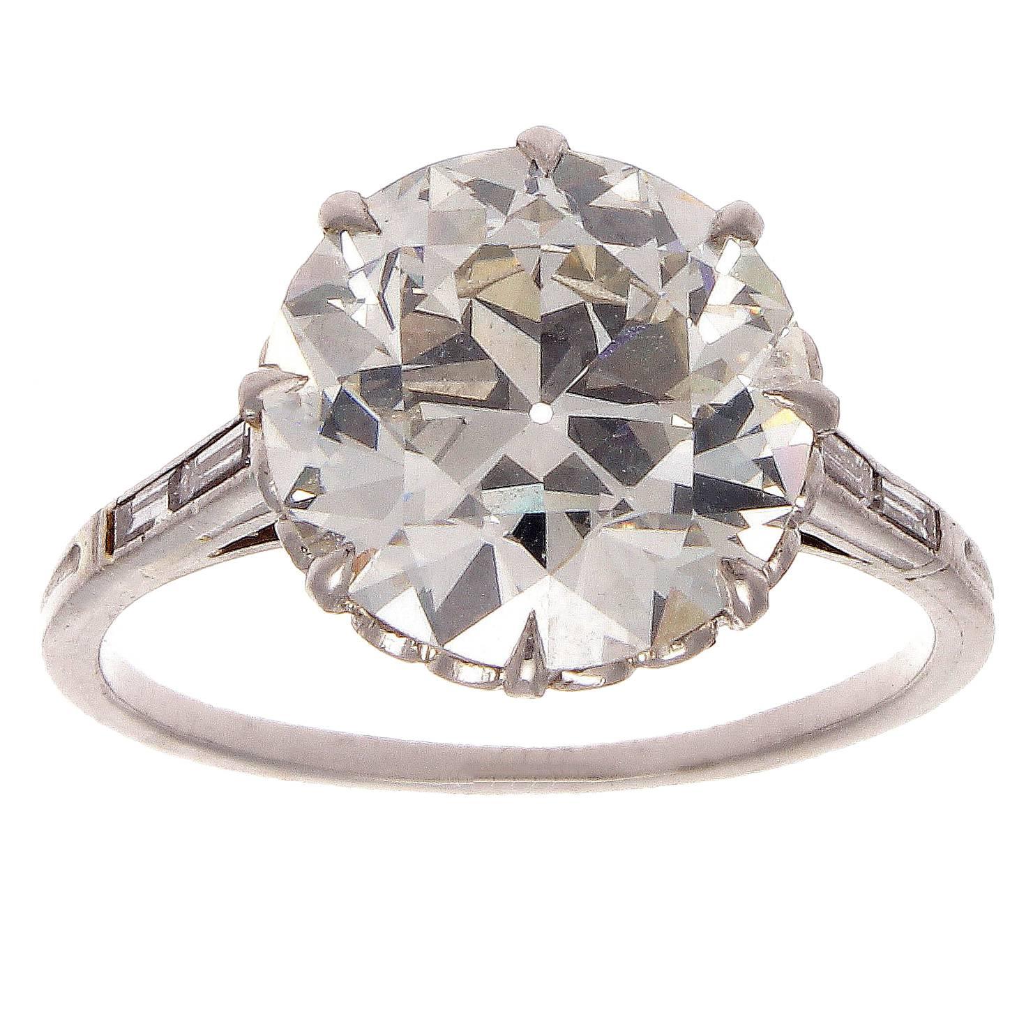 Art Deco 4.61 Carat GIA Old European Cut Diamond Platinum Engagement Ring